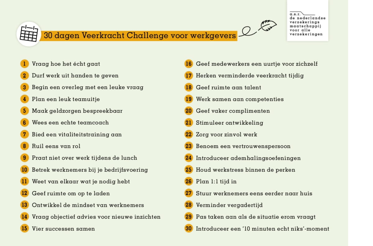 Doe mee en download de 30 dagen Veerkracht Challenge voor werkgevers