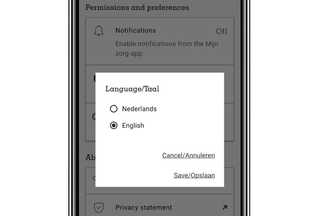 Onze Zorg app in Engelse taal