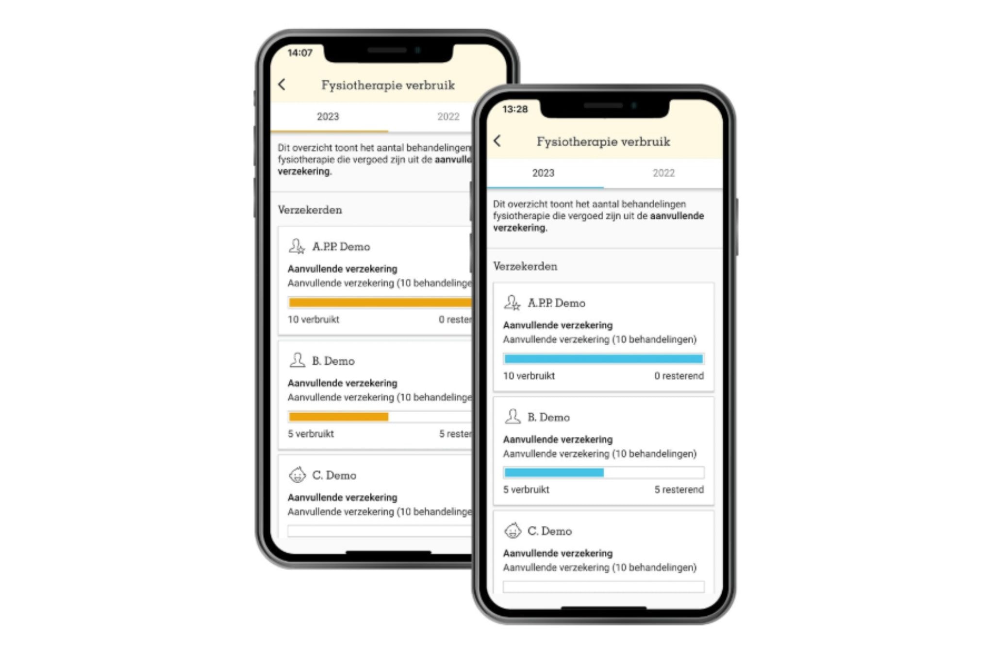 Fysiotherapie verbruik in Onze Zorg app