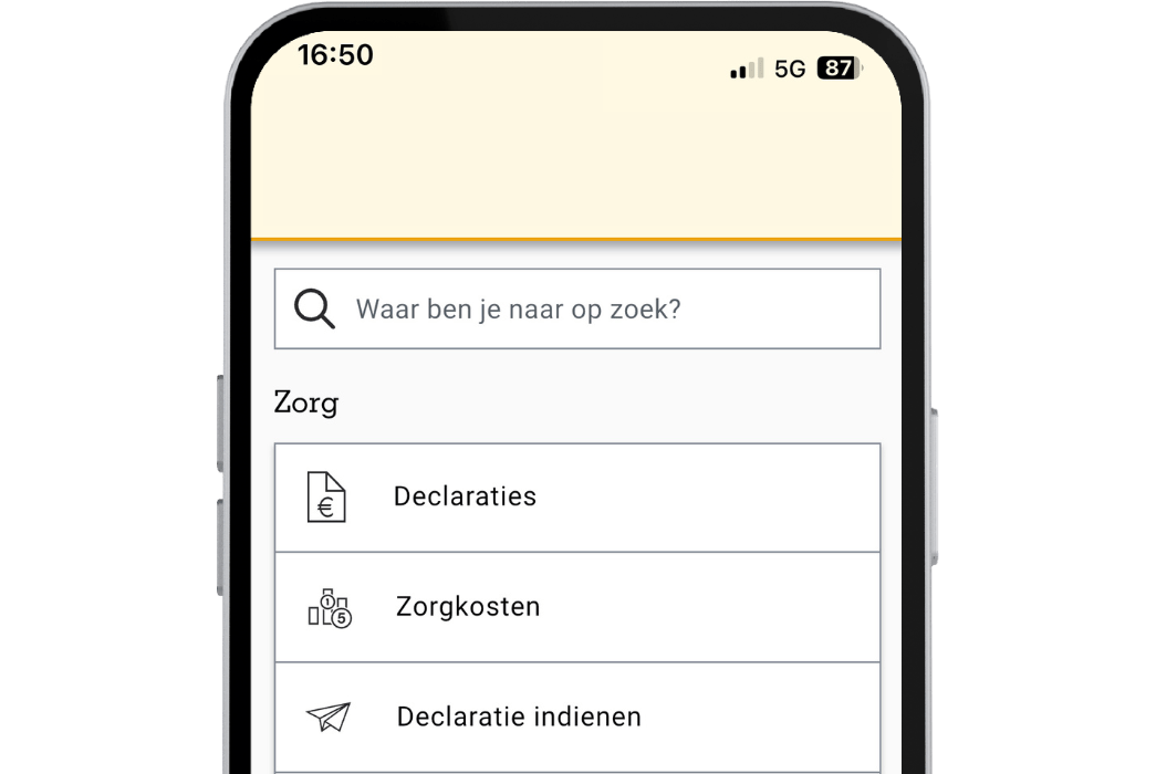 een schermafbeelding van de zorg app van a s r op een smartphone